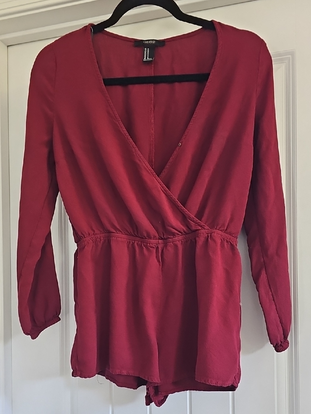 Forever 21 Burgundy Wrap Long Sleeve Shorts Jumper, Medium